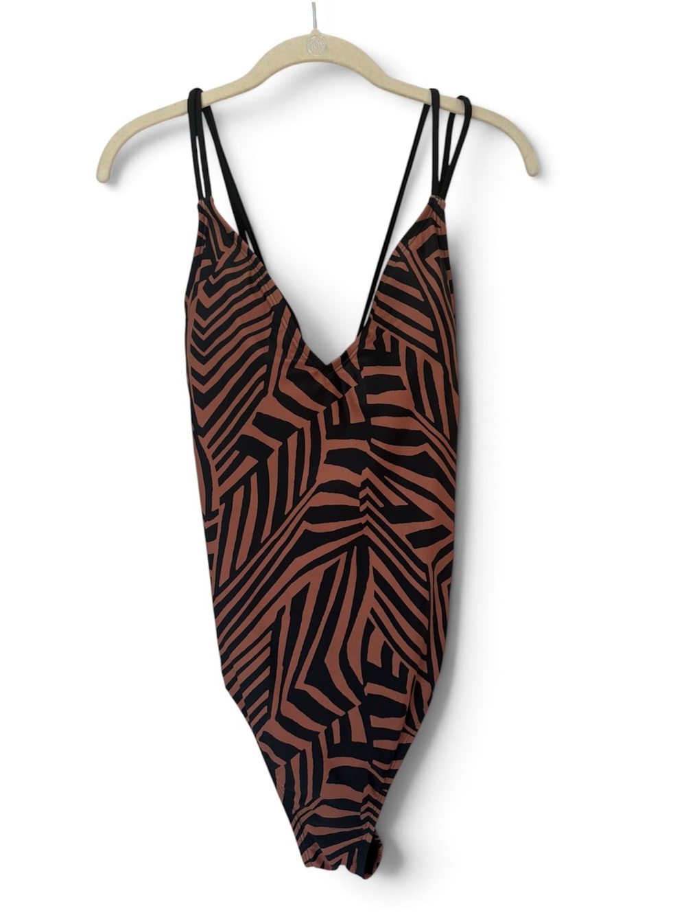 Hurley XL Criss-Cross One-Piece Swimsuit black brown zebra print v neck animal
